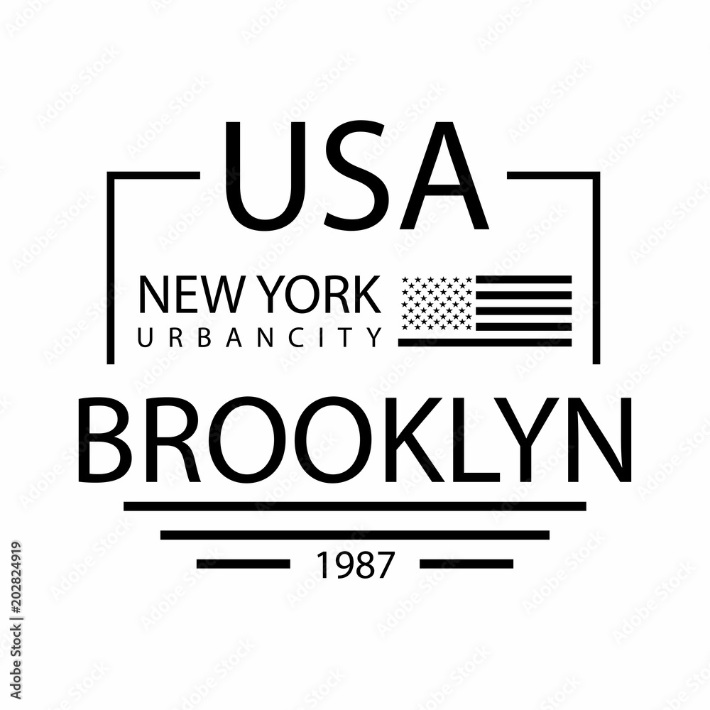 New York City, Brooklyn typography for t-shirt print. USA flag. T-shirt graphics
