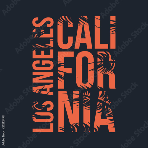 Los Angeles, California typography for t-shirt. Summer design. T-shirt graphic with tropic palms