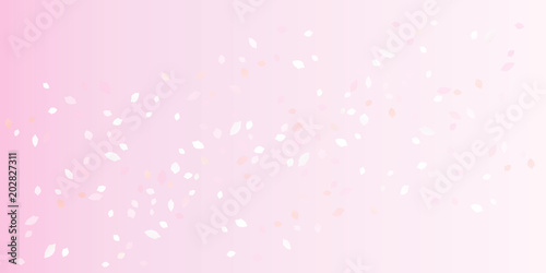 Light Pink flying petals isolated on soft Pink gradient background. Sakura Roses petals. Vector
