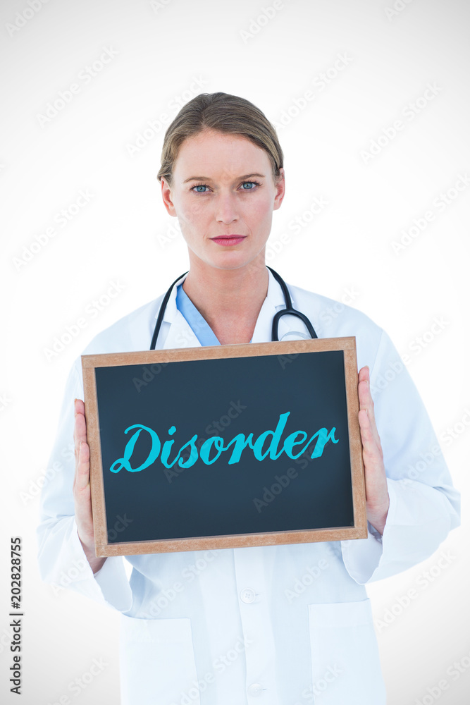 The word disorder against doctor showing chalkboard The word disorder against doctor showing chalkboard