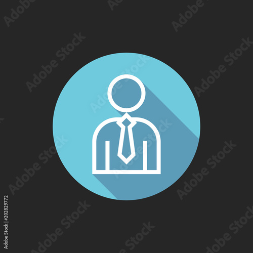 Elegant Universal White Minimalistic Thin Line Businessman Icon with Shadows on Circular Color Button on Black Background 