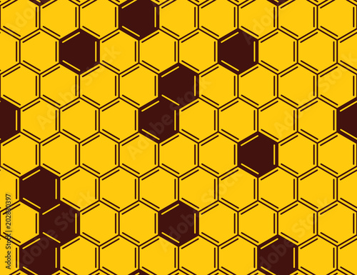 Vector honeycomb seamless pattern on yellow background