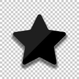Star icon. Black glass icon with soft shadow on transparent background