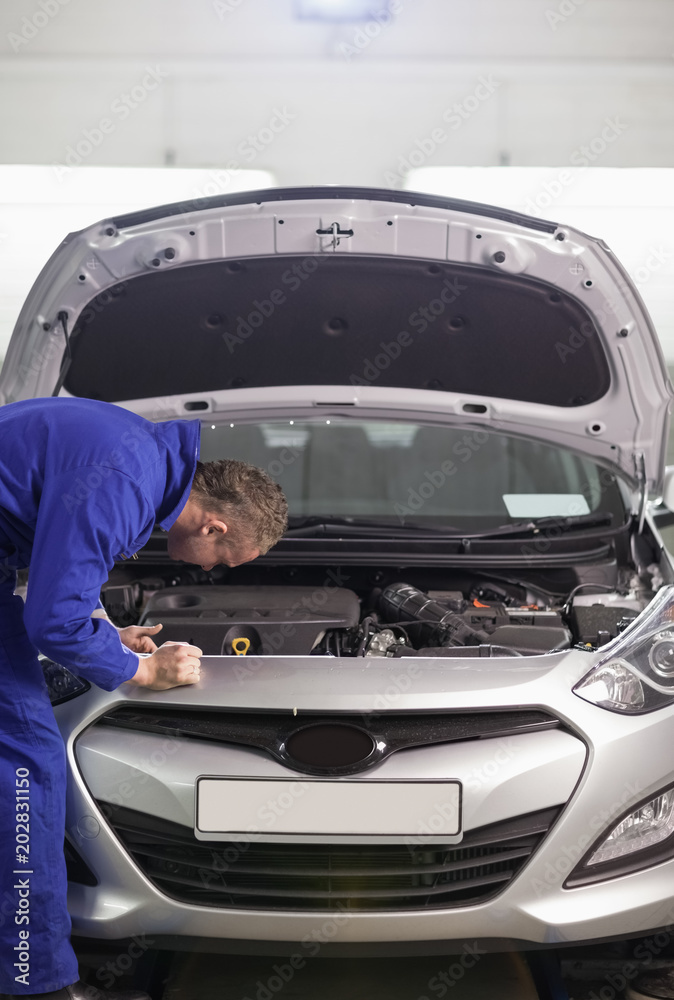 Fototapeta premium Mechanic leaning on a car