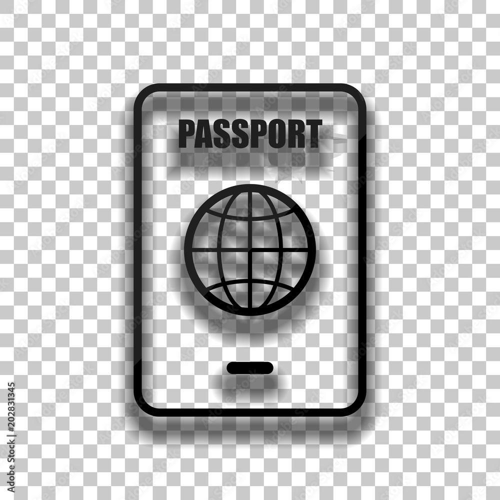 passport, simple icon. Black glass icon with soft shadow on transparent background passport, simple icon. Black glass icon with soft shadow on transparent background