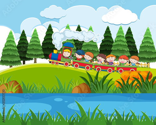 Kids on Train going on Vacation