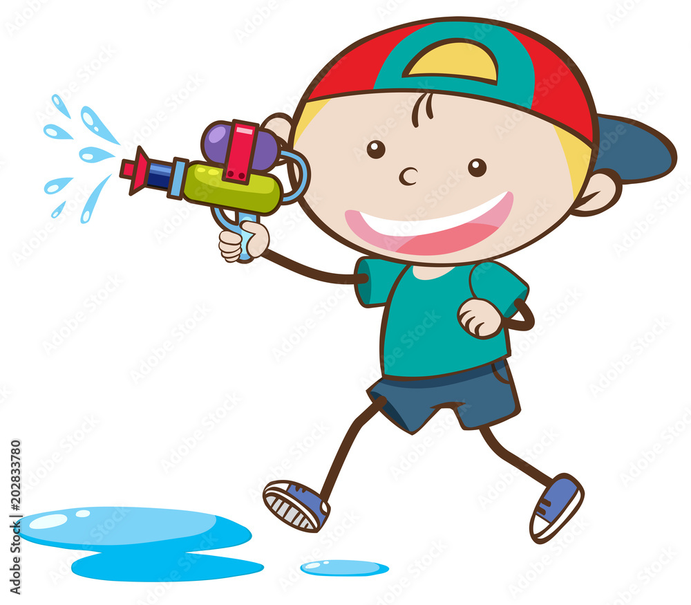 Doodle Kid Playing Water Gun Doodle Kid Playing Water Gun