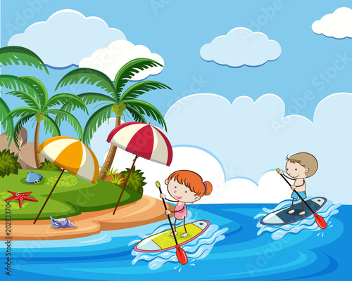 Doodle Kids on Holiday with Stand Up Paddle Board