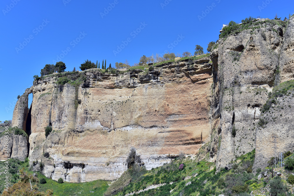 The cliff face South of old town of Ronda, Andalusia, Spain