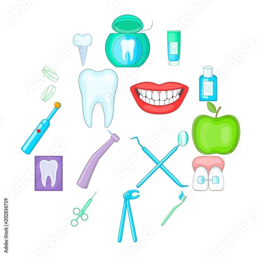 Dentist icons set. Cartoon illustration of 16 dentist vector icons for web