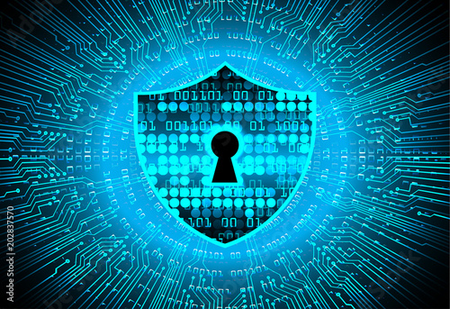Safety concept, Closed Padlock on digital background, cyber security, Blue abstract hi speed internet technology background illustration. key vector