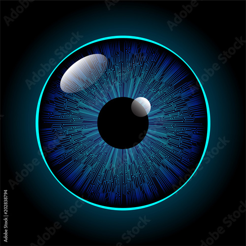 binary circuit board future technology, blue eye cyber security concept background, abstract hi speed digital internet.motion move blur. pixel