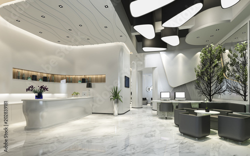 3d rendering modern luxury hotel reception and lounge