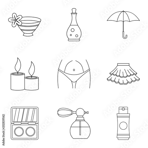Mistress icons set. Outline set of 9 mistress vector icons for web isolated on white background