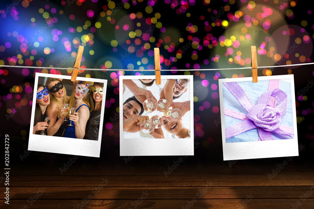 Φωτογραφία Casual business team toasting with champagne against close up of blue gift box w