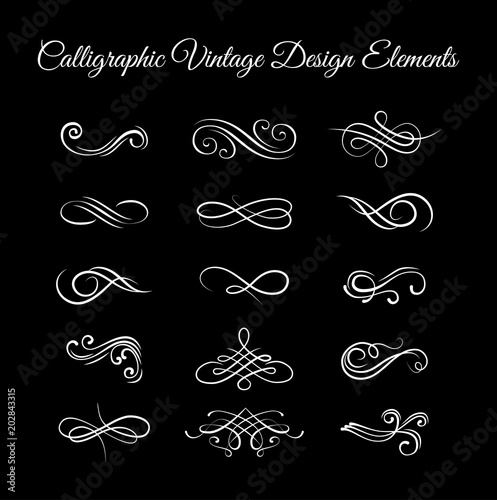 Decorative floral curls, swirls set. Vintage design elements. Filigree ornate dividers, page decorations. Vector.