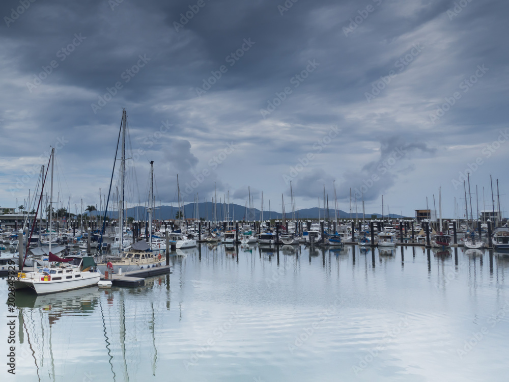 Stormy Sky over Townsville Marina, Queensland, Australia with Magnetic Island in the background