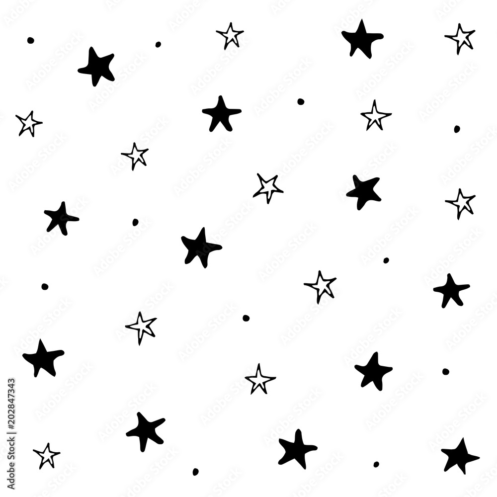 Black doodle stars pattern on white background Black doodle stars pattern on white background