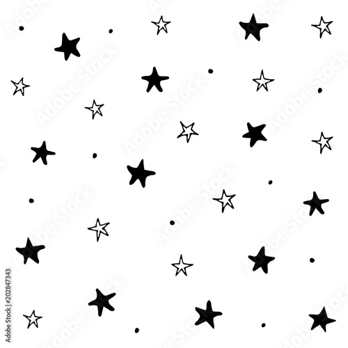 Black doodle stars pattern on white background