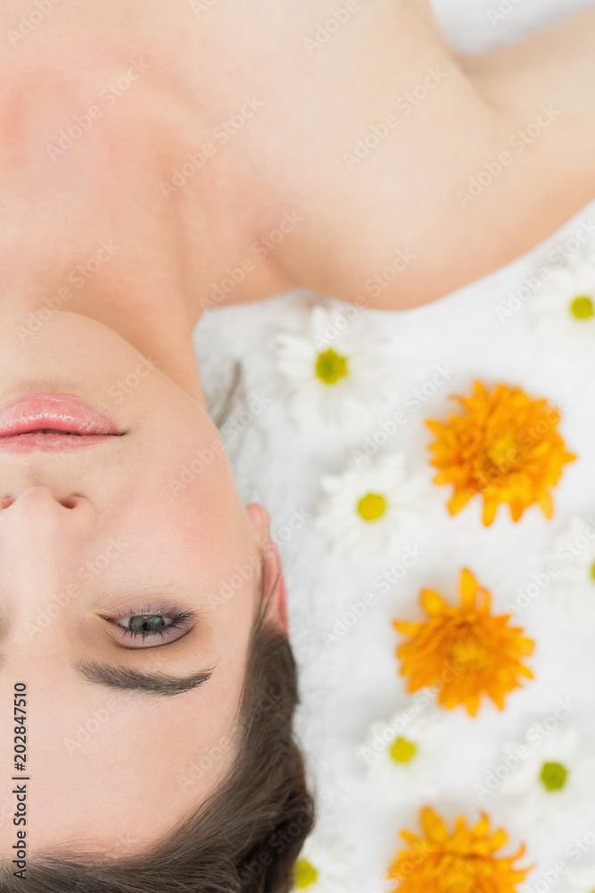 Beautiful young woman with flowers in beauty salon Beautiful young woman with flowers in beauty salon