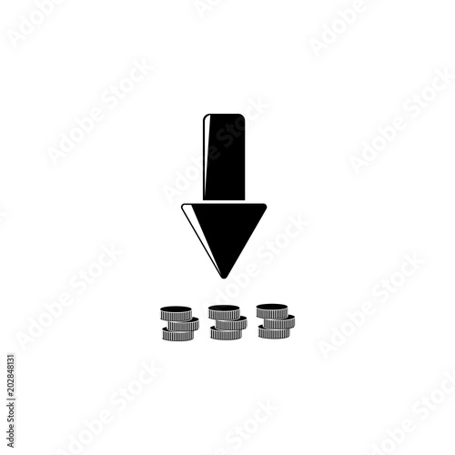 drop arrow and penny icon. Element of finance illustration. Premium quality graphic design icon. Signs and symbols collection icon for websites, web design, mobile app