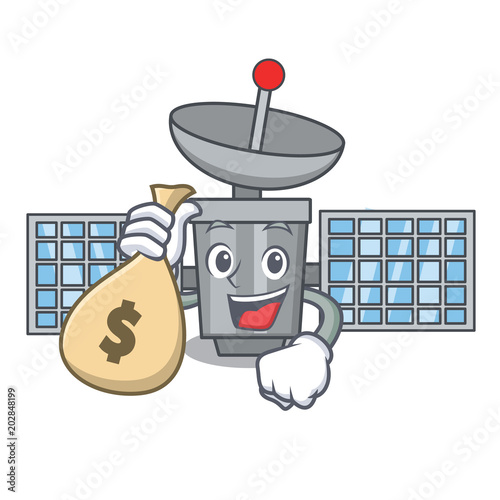 With money bag satelite character cartoon style photo