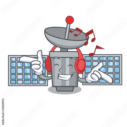 Listening music satelite mascot cartoon style photo