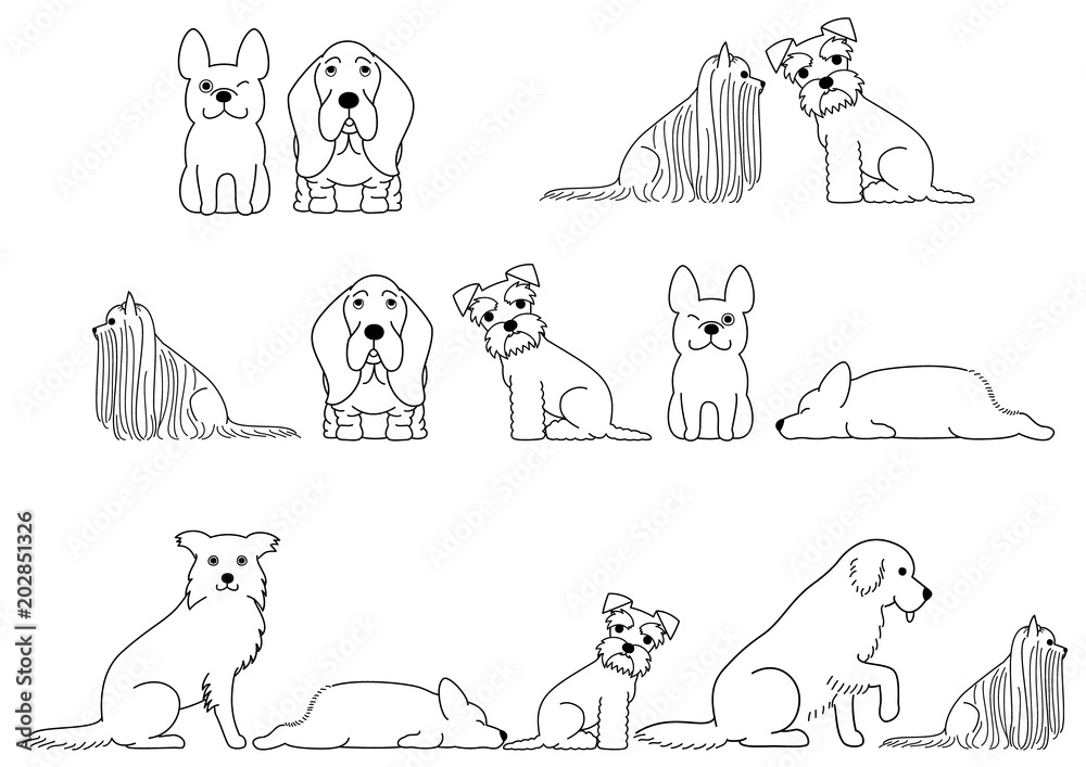 cute dogs line art border set cute dogs line art border set