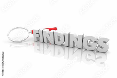 Findings Magnifying Glass Search Facts Info Research Word 3d Illustration