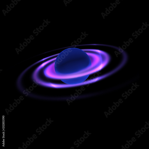 Science fiction illustration: planet-like orb with spirals isolated on black