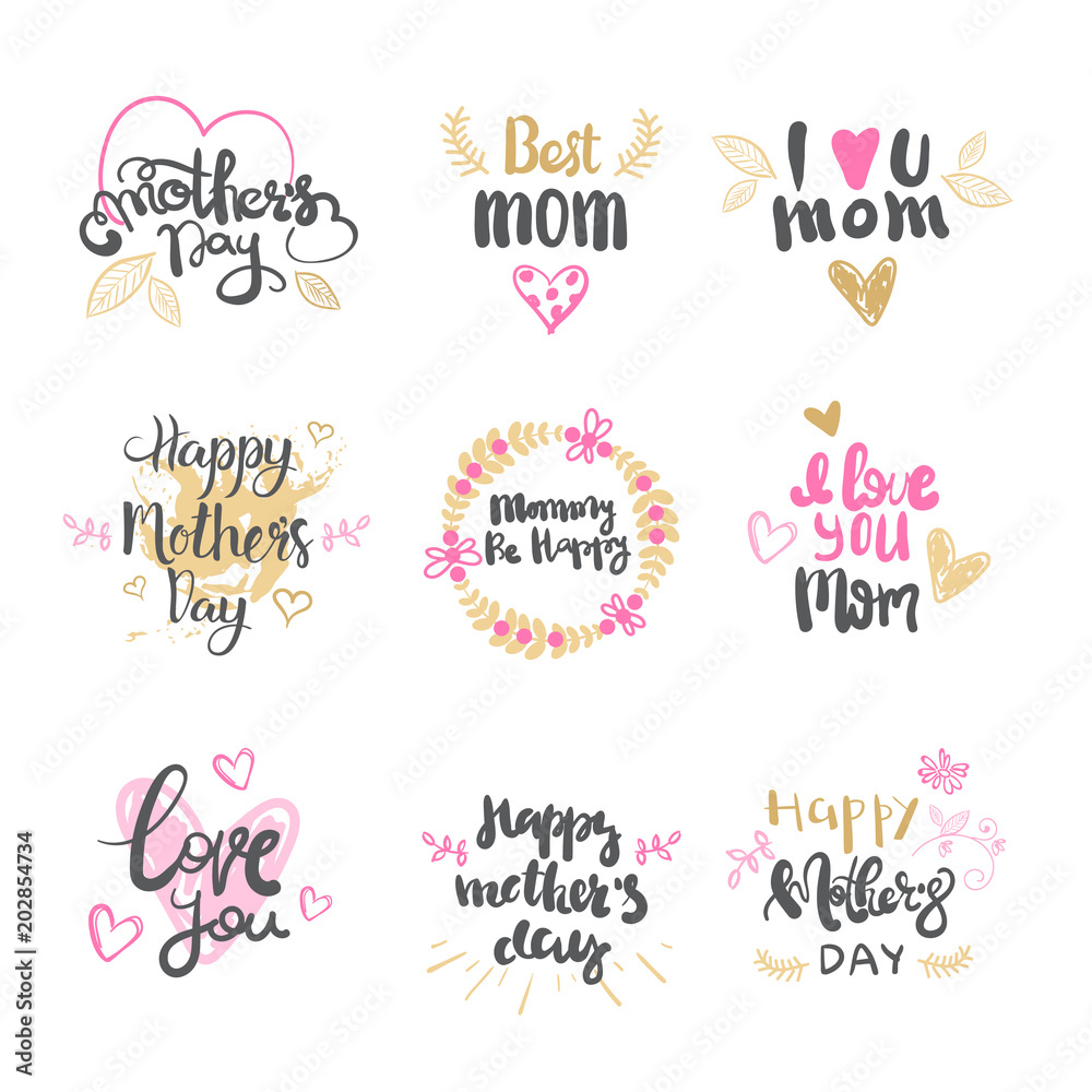 Happy Mothers Day Icons Hand Drawn Calligraphy Isolated Greeting Card Vector Illustration Happy Mothers Day Icons Hand Drawn Calligraphy Isolated Greeting Card Vector Illustration