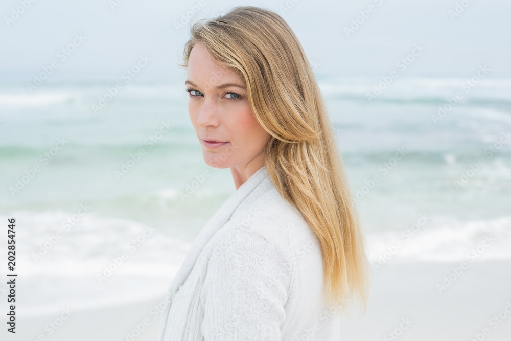 Portrait of a serious casual woman at beach Portrait of a serious casual woman at beach