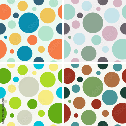 4 simple seamless background with colored circles.