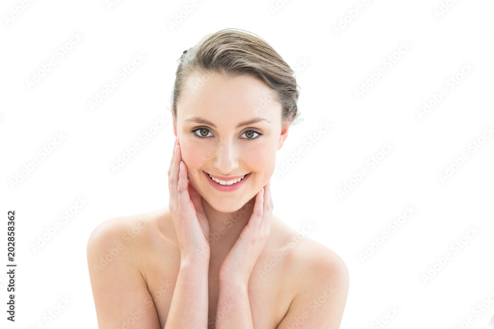 Close up of a beautiful woman touching her face Close up of a beautiful woman touching her face