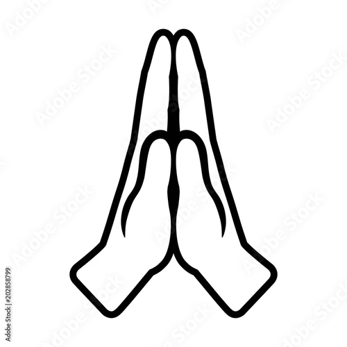 Pray or hands together in religious prayer line art vector icon for apps and websites