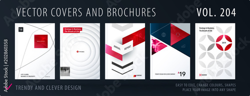 Design set of colourful abstract templates for business, trendy shapes, circles, rounds, rectangles, triangles.