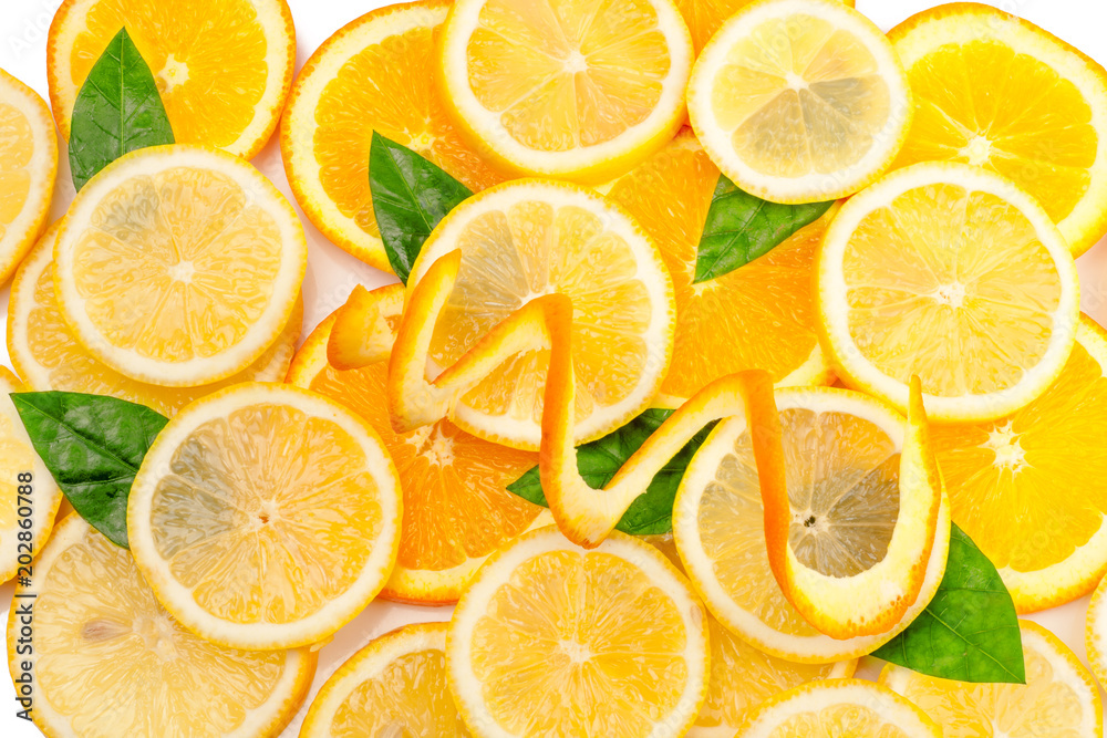 Sliced orange and lemon isolated on white background Sliced orange and lemon isolated on white background