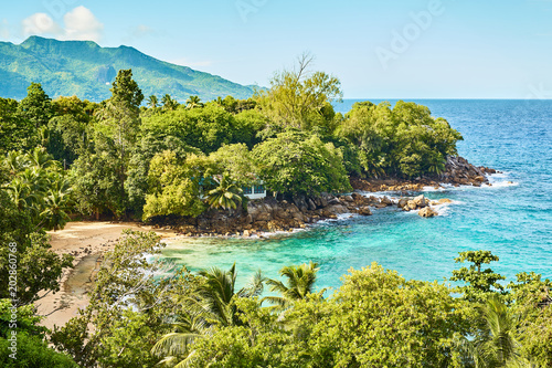 Fototapeta Naklejka Na Ścianę i Meble -  Overlook of North Seychelles near vista do mar, Mahe island