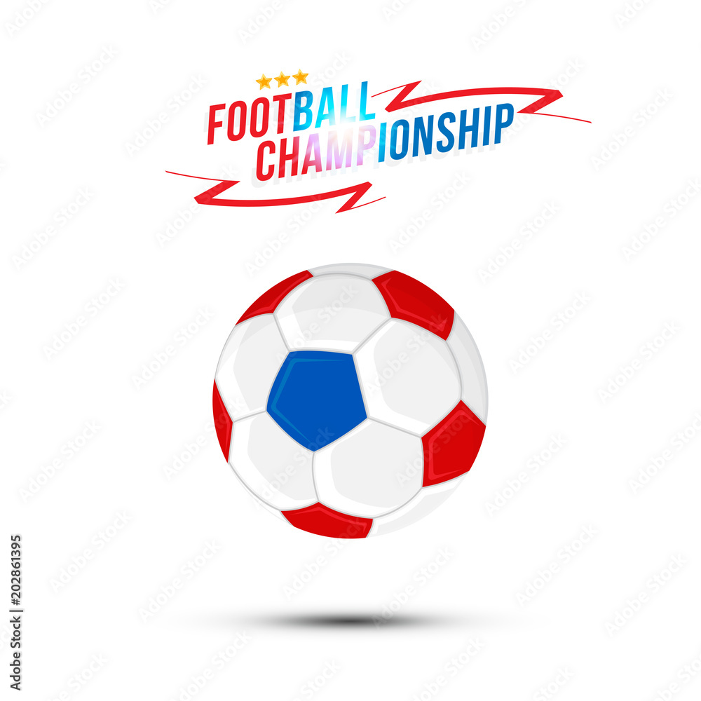 Realistic Soccer ball for soccer with a Font inscription with a bright light effect. Ball isolated on white background with shadow. Flat vector Illustration. Football sports elements Realistic Soccer ball for soccer with a Font inscription with a bright light effect. Ball isolated on white background with shadow. Flat vector Illustration. Football sports elements
