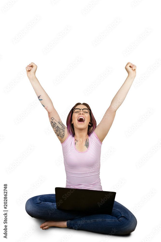 Excited woman using laptop Excited woman using laptop