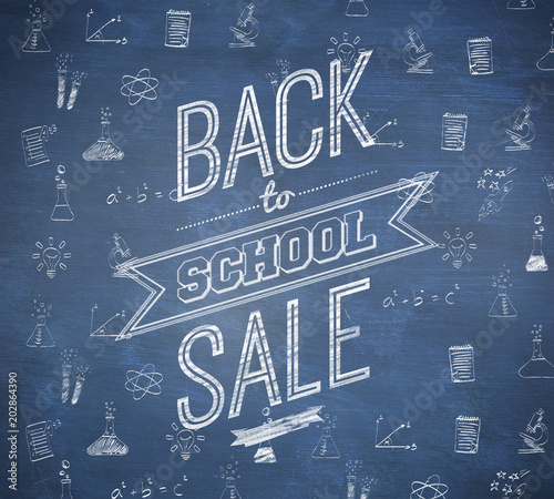 Back to school sale message against blue chalkboard