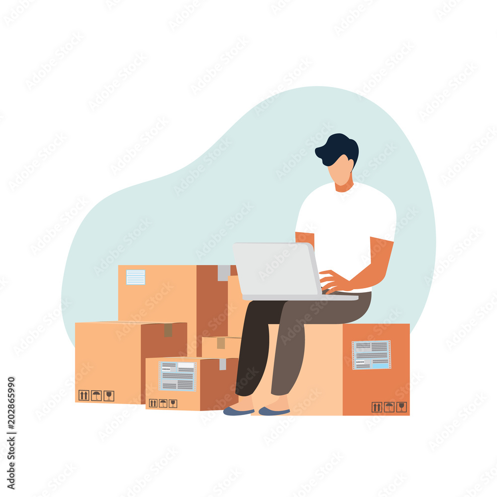 Businessman character design with e-commerce and online shopping icons . Symbols of shop, online payment, customer service and delivery.Cartoon for business , Businessman character design with e-commerce and online shopping icons . Symbols of shop, online payment, customer service and delivery.Cartoon for business ,