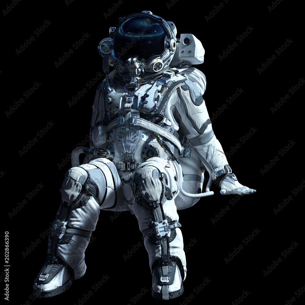 Fototapeta premium Astronaut in darkness. Mixed media