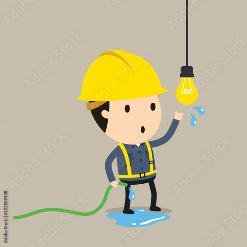 Electric shock, Vector illustration, Safety and accident, Industrial safety cartoon