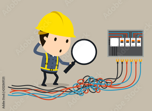 get into a tangle, Vector illustration, Safety and accident, Industrial safety cartoon