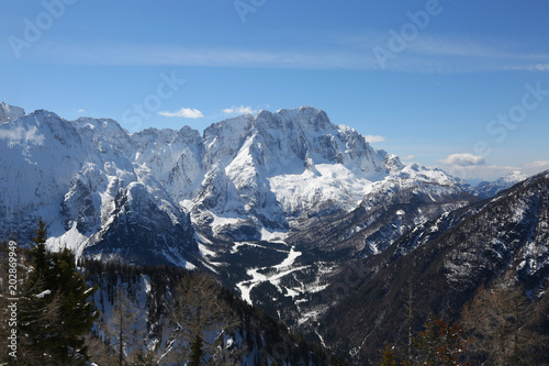 mountain range with snow in Northern Italy in winter