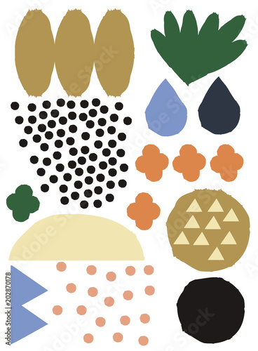 Ornamental seamless pattern with abstract form, geometry shapes, dot, flowers. The image is made in the style of hand-made.It is good minimal pattern for textile style.