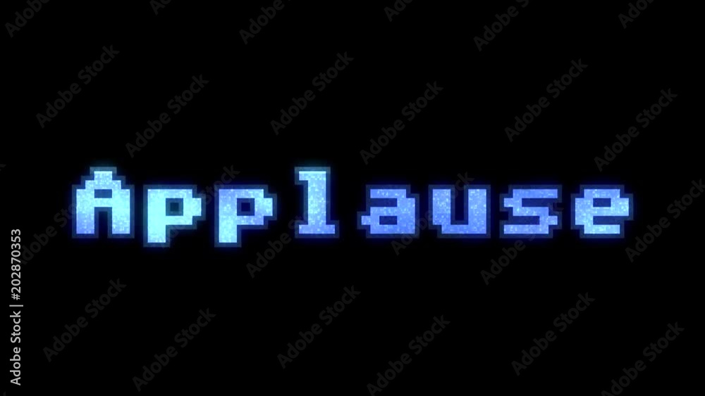 A glitchy noisy 8bit screen with the word Applause. A fire glow inside
