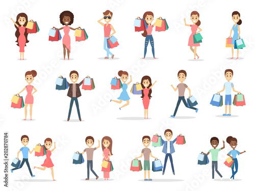 People shopping set.