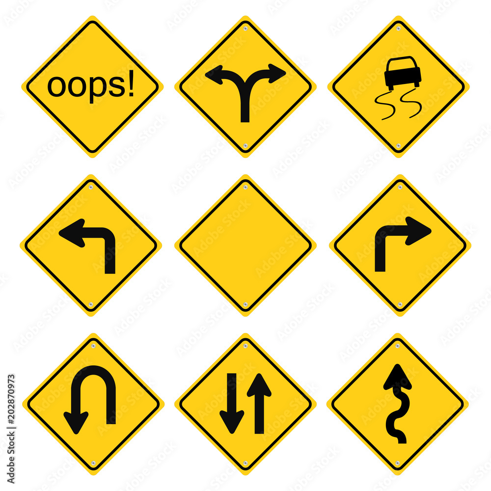 Warning road signs set Warning road signs set